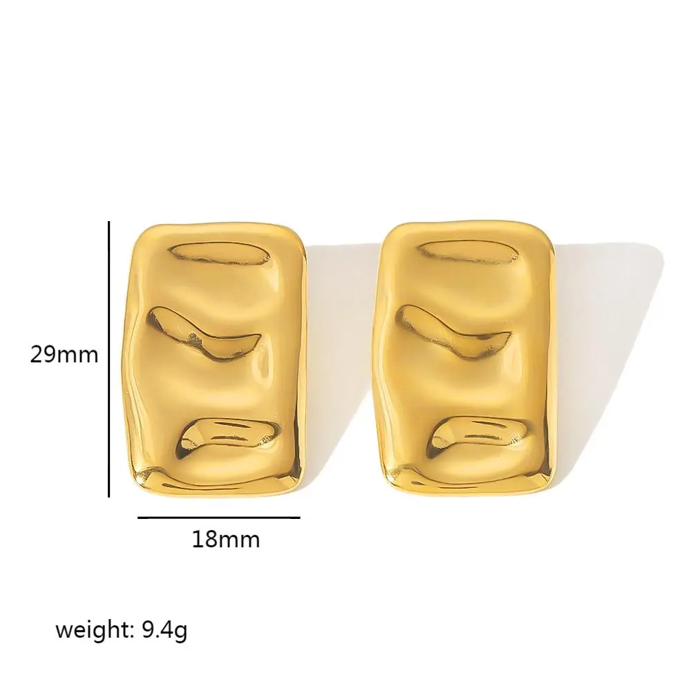 1 Pair Simple Versatile Style Draped Texture Rectangular Shape Stainless Steel 18K Gold Plated Women's Stud Earrings h5 Picture2